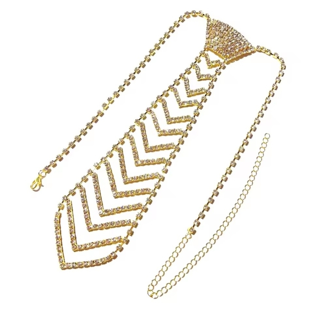 Gold Tone Chevron Lariat Necklace - Picture 2 of 4